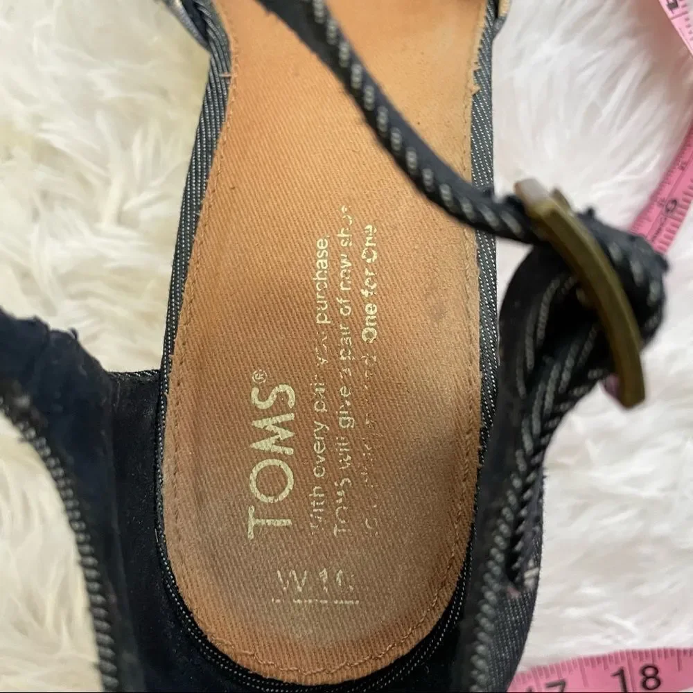Toms Denim Blue Batik Platform Espadrille Wedge‎ Sienna Sandals Sz 10